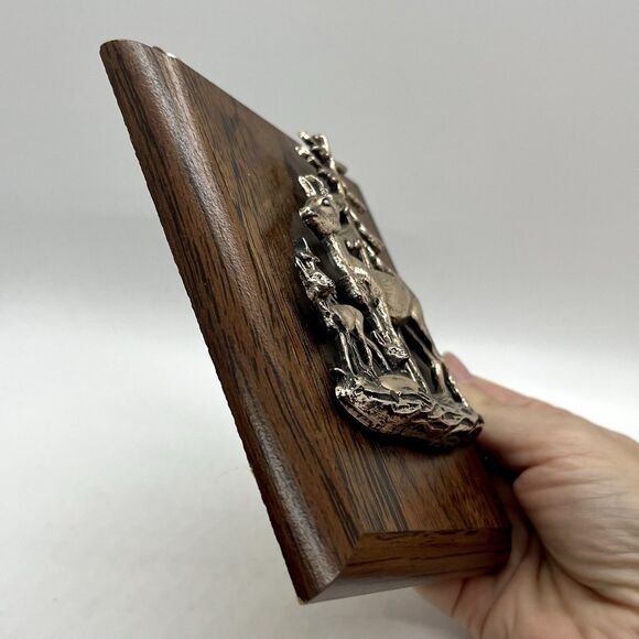 3D Silver Deer Wall Hanging Wood Plaque 5” Cabin Rustic - Picture 2 of 3